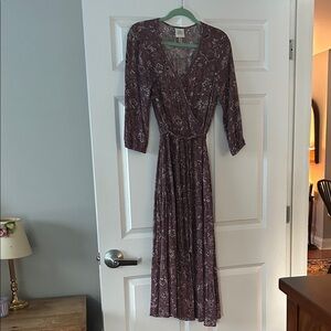 Purple Floral Long-Sleeve Maxi Dress